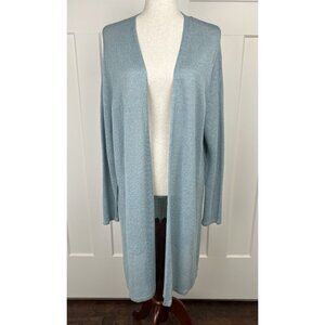J Jill 2X Linen Blend Long Open Cardigan Duster Robins Egg Blue 40” Length